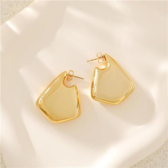Trendy Fin Earrings | 18K Gold Plated Geometric Statement Hoops - Picture 1 of 4